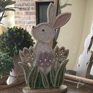 NEW! Vintage Inspired Beaded Spring Bunny Rabbit Floral Easter Egg